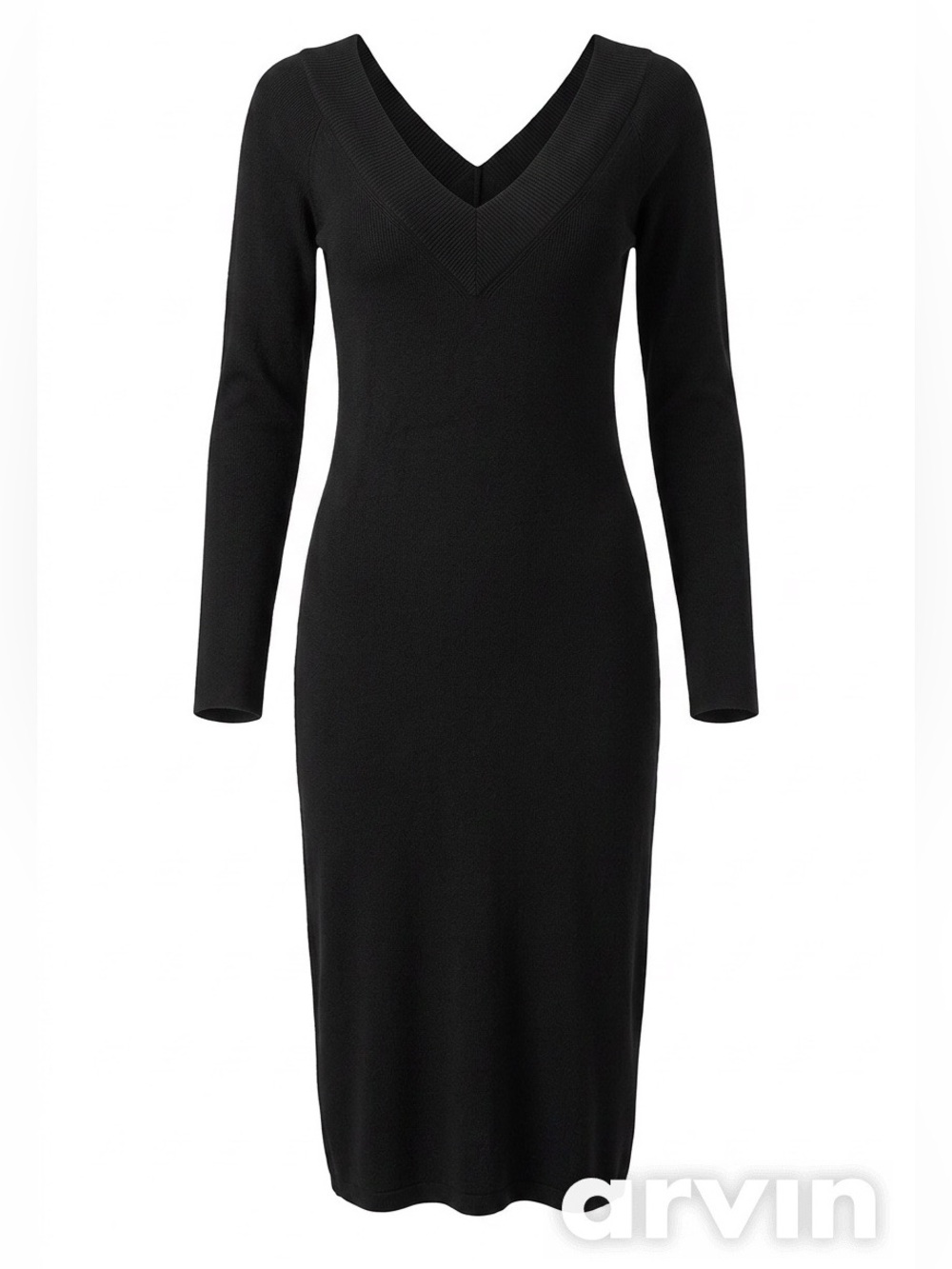 Trouvé Black V-Neck Long Sleeve Ribbed Maxi Dress - Size S